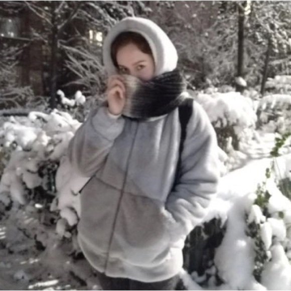 Fur coat gray zipper hoodie jacket womens pocket fuzzy faux fur hoodie - Picture 10 of 11